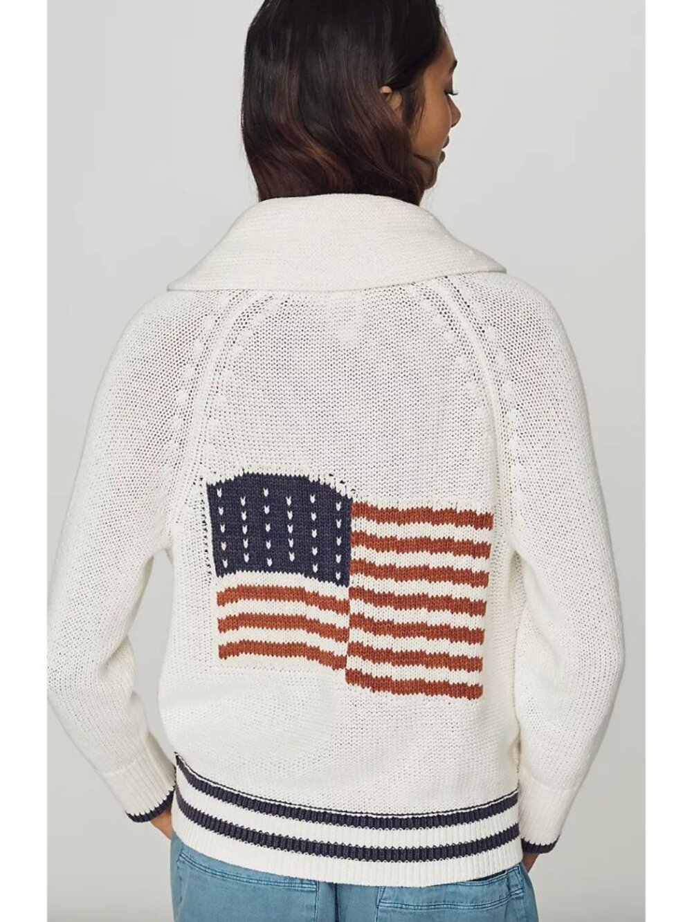 NWT Anthropologie Maeve Lawson American Flag Knit Cardigan Size Small Patriotic